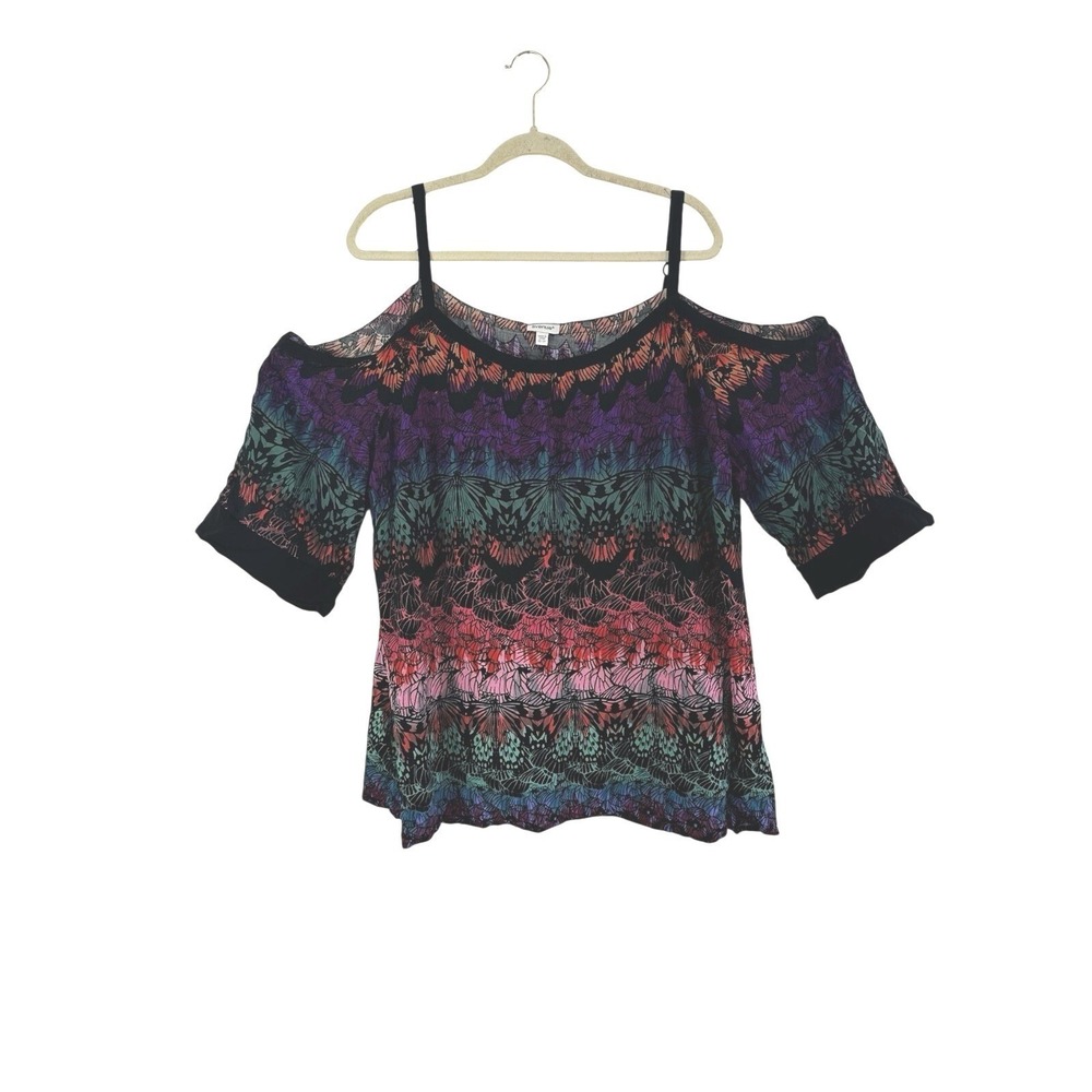 Avenue Womens Butterfly Boho Top Womens 22/24 Cold Shoulder Colorful Strappy